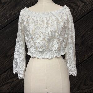 E-Lady Off-Shoulder White Embroidered Lace Cropped Top Size 10/Lg Fairycore